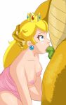 1boy 1girl animated arm_support blonde_hair blue_eyes bouncing_breasts bowser breasts cricket-inc crown dress earrings fellatio gif hand_on_head head_grab hetero interspecies irrumatio jewelry lips long_hair loop mario_(series) monster nintendo nipples oral penis princess princess_peach sex shiny sitting super_mario_bros. topless uncensored