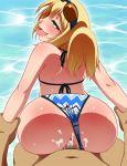 1girl ahegao anus arm_grab arm_held_back ass back bare_shoulders bikini bikini_aside blonde_hair blush cum cum_in_pussy cum_inside doggystyle fucked_silly green_eyes hayashi_custom hayashi_kasutamu huge_ass original pubic_hair senjugiku_tabane sex solo_focus sunglasses sunglasses_on_head swimsuit swimsuit_aside tears tongue tongue_out twintails uncensored vaginal wrist_grab