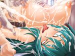 1girl 3boys aqua_hair beretta_(hangyaku_no_beretta) black_lilith breasts bukkake censored cum cum_in_pussy cum_inside cum_on_body cum_on_breasts cum_on_hair cum_on_upper_body erect_nipples everyone fucked_silly game_cg group hangyaku_no_beretta_~ingoku_ni_dachiru_senshi~ multiple_boys nipple_pinch nipple_tweak penetration penis pussy