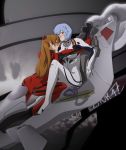  2girls asuka_langley_souryuu blue_eyes blue_hair brown_hair cockpit evangelion:_3.0_you_can_(not)_redo hair_ornament highres lips long_hair multiple_girls neon_genesis_evangelion plugsuit rebuild_of_evangelion red_eyes rei_ayanami short_hair stiky_finkaz 