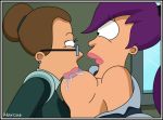 2girls breast_sucking breasts_out_of_clothes eye_contact futurama huge_breasts marcus_(artist) morgan_proctor one_eye saliva turanga_leela yuri