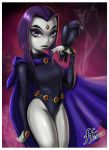 dc dc_comics fernando_faria_(artist) leotard non-nude purple_hair raven_(dc) short_hair solo teen_titans