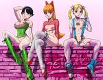 3girls aged_up black_hair blonde blonde_hair blossom_(ppg) blue_eyes bob_cut boots bubbles_(ppg) buttercup_(ppg) cartoon_network dildo green_eyes high_heels multiple_girls powerpuff_girls red_eyes red_hair siblings sisters stockings tekuho_(artist) tied_hair twintails vibrator