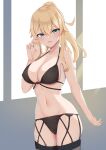 1girl big_breasts blonde_hair blue_eyes bra genshin_impact jean_gunnhildr legs lingerie panties underwear 七二