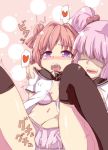  2girls akaza_akari armadillo_(artist) bad_id blush bra erect_nipples fingering hair_bobbles hair_bun hair_ornament hand_in_panties heart lingerie multiple_girls navel open_mouth panties pink_bra pink_hair pink_panties purple_eyes red_hair saliva school_uniform serafuku spoken_heart spread_legs tears thighhighs trembling twintails underwear yayo_(yakuyoru) yoshikawa_chinatsu yuri yuru_yuri 