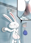 1boy anus ass balls blush jerseydevil lagomorph lagomorph_humanoid looking_at_viewer male max_(sam_and_max) rabbit sam_and_max shower white_fur