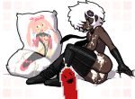 afro breasts cum dakimakura dark-skinned_female dark_skin gloves no_more_heroes noill pillow pixelated shinobu_jacobs silver_hair stockings thighhighs uncensored