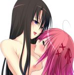  2girls ahoge akaba_chizuru bare_shoulders big_breasts black_hair blue_eyes blush breasts collarbone couple eye_contact female friends green_eyes hair half-closed_eyes height_difference kiss large_breasts long_hair looking_at_another looking_down looking_up love multiple_girls mutual_yuri neck nipples nude open_mouth pink_hair pochadon purple_eyes red_hair sakurano_kurimu saliva saliva_trail seitokai_no_ichizon tears tongue tongue_out yuri 