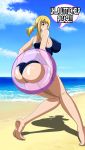  1girl armpits arms ass back bangs bare_back bare_shoulders beach big_ass big_breasts blonde_hair blue_sky breasts brown_eyes bubble_butt calves clenched_teeth clouds dialogue elbows embarassed erect_nipple eyebrows eyelashes fairy_tail feet female female_only fingers floating_tire girl grimphantom hair hair_tie hands huge_ass huge_breasts legs lucy_heartfilia most_body neck nipple ocean pig_tails pigtails sand sea shadow shoulders sideboob sky solo_female stuck swimsuit teeth text thick_thighs thighs toes unhappy 