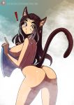 ! 1girl 1girl 1girl animal_ears areola ass breasts brown_hair curvaceous female_only final_fantasy final_fantasy_xiv hair high_resolution kinkymation long_hair miqo'te nipples nude red_eyes square_enix tail towel video_game wet