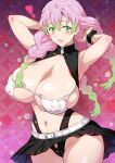 1girl 1girl alternate_costume armpits big_breasts big_breasts bikini_top braided_hair breasts cleavage clothed_female demon_slayer eyepatch_bikini female_focus female_only green_eyes green_hair huge_breasts joy_ride kanroji_mitsuri kimetsu_no_yaiba leotard long_hair looking_at_viewer mature mature_female miniskirt nipple_bulge nipples_visible_through_clothing pink_hair sideboob solo_female solo_focus tagme two_tone_hair wide_hips