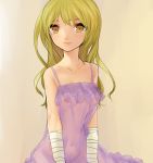 1girl blonde_hair breasts gown long_hair navel nipples see-through smile solo unlight yellow_eyes