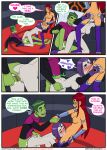 alien alien_girl beast_boy comic dc_comics emotion_sickness_(teen_titans) grey_skin incognitymous_(artist) koriand'r nipples nude orange_skin purple_hair rachel_roth raven_(dc) red_hair starfire tagme teen_titans threesome