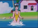 anime breasts bulma_briefs cleavage dragon_ball dragon_ball_z gif goggles maron master_roshi ocean running smile swimsuit water yamcha yellow_swimsuit