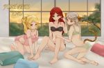  3_girls adjusting_hair animal_ears arm arm_support arms bare_shoulders barefoot bed blonde_hair blush bra butt_crack camisole cat_tail elise_alkenridge elizabeth_elridge feet female forever&#039;s_end green_eyes grey_hair kneel leg_grab lingerie long_hair looking_back multiple_girls nel orange_eyes panties pillow ponytail red_hair serious short_hair shy sitting smile strap_slip strapless strapless_bra tail tree underwear window yunare yuri 