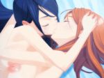 2girls 3d animated animated_gif bed blue_eyes blue_hair blush breast_press breasts couple fujimoto_haruna gif himesaki_orie hybrid_animation kiss loving lowres multiple_girls mutual_yuri nipples nude red_hair symmetrical_docking tinkle_bell tinklebell tsukiakari_no_raspberry yuri