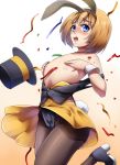  1boy :o animal_ears armin_arlert blonde_hair blue_eyes bulge bunny_boy bunny_ears bunny_tail bunnysuit confetti crossdressing eyebrows high_res highres male male_focus nipples pantyhose puffy_chest shingeki_no_kyojin short_hair simple_background solo tail trap umakatsuhai usamin white_background wrist_cuffs 