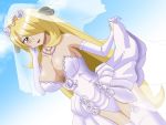 1_girl 1girl alluring big_breasts blonde blonde_hair bridal_veil bride clothed cynthia cynthia_(pokemon) dress female female_human female_only garter_straps gloves hair_over_one_eye human long_blonde_hair long_gloves long_hair looking_at_viewer panties pokemon shirona_(pokemon) solo stockings wedding_dress white_dress white_gloves white_panties white_stockings