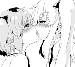  2girls afolo bad_id blush french_kiss greyscale hibari_(senran_kagura) kiss kissing monochrome multiple_girls saliva senran_kagura senran_kagura_(series) tongue twin_tails twintails yagyuu_(senran_kagura) yuri 