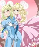 /\/\/\ 2girls ? blonde_hair blue_eyes blush bodysuit breast_grab breasts crossover crown dress elbow_gloves from_behind gloves grabbing groping hair huge_breasts latex long_hair mario_(series) metroid multiple_girls nintendo pink_dress ponytail princess_peach samus_aran shoes super_mario super_mario_bros. super_smash_bros. sweat very_long_hair yukimimi yuri zero_suit