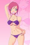 1girl bikini breasts female female_only looking_at_viewer mostly_nude purple_bikini short_hair solo standing tecna winx_club zfive