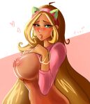 1girl big_breasts blonde_hair bracelets breasts brown_hair dark-skinned_female dark_green_eyes earrings fairy_of_nature female female_only flora_(winx_club) green_eyes hair_streak hoop_earrings long_hair looking_at_viewer mostly_nude no_bra solo standing tanned_skin winx_club