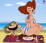  anthro ass beach bigtyme bikini brown_hair crossover disney dog funny furry goof_troop heloise jimmy_two-shoes looking_back looking_down milf ocean peg_pete ponytail smile wide_hips 