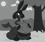 black_and_white cloud gif grass lucario pac-man_eyes pokemon rubberhose sun tree vore