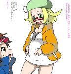 bel_(pokemon) bianca_(pokemon) blonde_hair green_eyes huge_breasts humans_of_pokemon kyouhei_(pokemon) pokemon pokemon_black_and_white pokemon_bw pregnant_belly