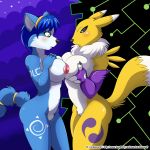 2_girls 2girls animal_ears anthro blush breasts canine crossover digimon female female_renamon fox furry krystal lonbluewolf multiple_girls nintendo nipples nude pussy renamon rubbing star_fox symmetrical_docking tail video_games yuri