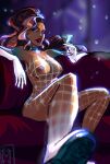 1girl breasts choker dark-skinned_female dark_skin female female_only gloves layla long_hair mostly_nude no_bra sitting solo winx_club