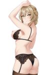 1girl 1girl 1girl areola armpits aslind_samure ass back bangs big_breasts black_bra black_legwear black_panties black_underwear blush bra braid breasts brown_eyes brown_hair cowboy_shot female_only female_solo garter_belt goblin_slayer! guild_girl_(goblin_slayer!) hair_between_eyes high_resolution in_profile light_brown_hair lingerie long_hair looking_at_viewer looking_back nipples one_arm_up paid_reward panties patreon_reward shoulder_blades sidelocks simple_background single_braid skindentation smile stockings tied_hair underwear underwear_only very_high_resolution white_background