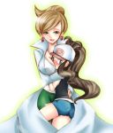 2girls age_difference araragi_(pokemon) art aurea_juniper babe baseball_cap between_breasts blonde_hair blue_eyes blush breasts brown_hair cleavage cocota denim denim_shorts earrings female_only girls_being_girls green_eyes hat hilda_(pokemon) hug jewelry kokota_(here_room) labcoat lips multiple_girls nintendo pencil_skirt pokemon pokemon_(game) pokemon_black_and_white pokemon_bw ponytail professor_juniper sex shorts skirt smile touko_(pokemon) white_(pokemon) yuri
