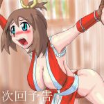 blue_eyes blush breasts brown_hair female gouguru haruka_(pokemon) king_of_fighters large_breasts lowres open_mouth pokemon shiranui_mai shiranui_mai_(cosplay) snk teeth