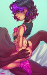 andava cowgirl_position dark-skinned_male dark_skin girl_on_top interracial purple_hair sex