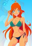 1girl 2021 bikini bloom blue_eyes female female_only long_hair long_red_hair looking_at_viewer mostly_nude nipples red_hair redhead side-tie_bikini_bottom smile solo tagme winx_club zfive