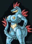 2012 alligator amber_eyes anthro areola big_breasts blue_scales breasts creatures_(company) female feraligatr game_freak gen_2_pokemon grin grriva hair looking_at_viewer nintendo nipples nude ordile_(pokemon) pokemon pokemon_(anime) pokemon_(creature) pokemon_(game) pokemon_(species) pokemon_diamond_pearl_&_platinum pokemon_dppt pokemon_heartgold_and_soulsilver pokemon_hgss porkyman pussy red_eyes red_hair reptile scales scalie sharp_teeth smile tail water_type_pokemon