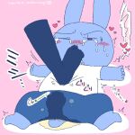  alternate_version_available blush_lines crying_with_eyes_open foot_on_face hearts japanese_text nontan-mobusagi omorashi original_character pink_background pissing rabbit submissive text twitter_artist twitter_username 