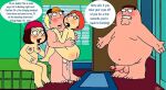 2boys 2girls ass being_carried blush blushing blushing_profusely breasts carried carried_partner carried_person carrying carrying_partner carrying_person cheating_wife daughter dialogue family_guy father incest lois_griffin meg_griffin mother mother_&_son nude peter_griffin puffy_pussy red_anus son uso_(artist)