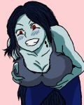 1girl adventure_time big_breasts black_hair breasts hair marceline mega_milk pink_background red_eyes titty_monster vampire