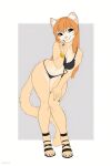 1girl bikini cute feline female_only full_body iskra orange_hair platform_shoes smile tail white_skin yellow_skin