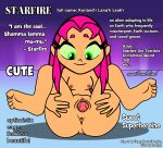 1girl anus ass breasts cartoon_network cloppy_hooves cndesmondharper dc_comics edit english_text green_eyes koriand'r long_hair looking_down nipples nude orange_skin pink_hair ponetan presenting presenting_pussy pussy small_breasts starfire tagme teen_titans teen_titans_go text