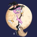  1girl amy_rose broom broom_riding female innotsu sega smug solo sonic_the_hedgehog_(series) witch witch_costume witch_hat 