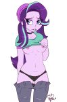 1_girl 1girl 2020 breasts equestria_girls female female_only friendship_is_magic hat long_hair mostly_nude my_little_pony no_bra panties pants pants_down solo standing starlight_glimmer starlight_glimmer_(mlp) thigh_gap