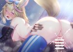 1boy 1girl ahoge animal_ears anus ass ass_grab bangs bar_censor big_breasts blonde_hair breasts censored cum cum_in_pussy cum_inside ejaculation elbow_gloves fennec_fox fox_ears fox_girl fox_tail from_behind gloves hair_ornament high_res hololive ichi-go long_hair looking_at_viewer looking_back multicolored_hair nipples nude omaru_polka open_mouth penis pink_hair purple_eyes pussy sex solo_focus stockings straight streaked_hair sweat tail vaginal_penetration virtual_youtuber