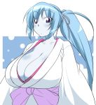 1girl aoi_(gegege_no_kitarou) blue_hair blue_skin bow breasts cleavage female gegege_no_kitarou hair_bow huge_breasts japanese_clothes kimono makarou perfection ponytail purple_eyes solo touei violet_eyes yukata yuki_onna yuki_onna_(gegege_no_kitarou)