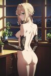  ass blonde_hair blue_eyes long_hair looking_back mechanical_arms medium_breasts nekom14 nipple prosthetic_arm violet_evergarden violet_evergarden_(character) 