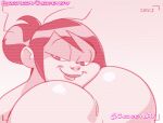  1girl 2023 anonymous_female ass ass_worship bedroom_eyes big_ass camera_view chickpea disney disney_channel fat_ass female_focus female_only filming hair_bun head_on_ass huge_ass milf monochrome pink_background pink_theme recording sharon_mcgee simple_background smile the_ghost_and_molly_mcgee yuri 