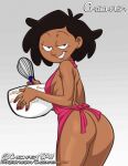  1girl 2022 amphibia asian_female bedroom_eyes chickpea color colored colored_sketch colorized dark-skinned_female disney disney_channel edit edited looking_at_viewer milf mrs._boonchuy naked_apron oum_boonchuy pink_background short_hair smile straight_hair wedding_ring 