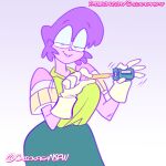 2023 cartoon_network chickpea clothed_female glasses gloves gradient_background innuendo looking_at_viewer miss_quantum ok_k.o.!_let's_be_heroes purple_background purple_hair sfw short_hair simple_background teacher